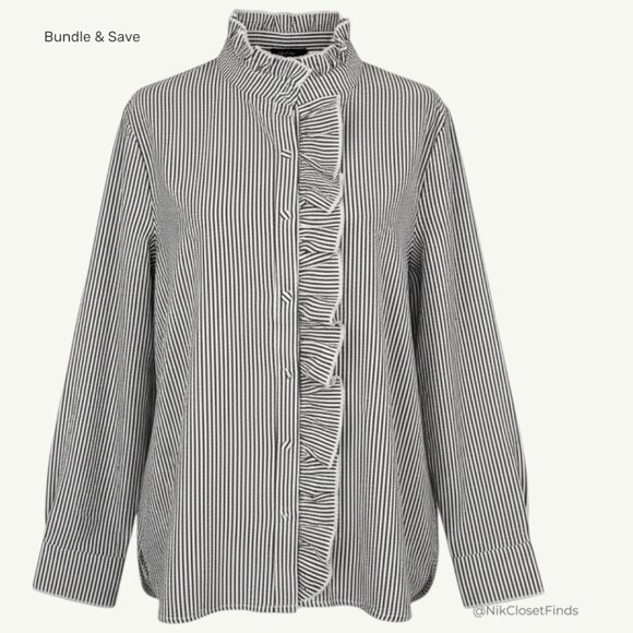 🩶Women’s Ruffle Detail Striped Button-Up Shirt | XXL (14) | NEW 🩶 - Picture 2 of 8